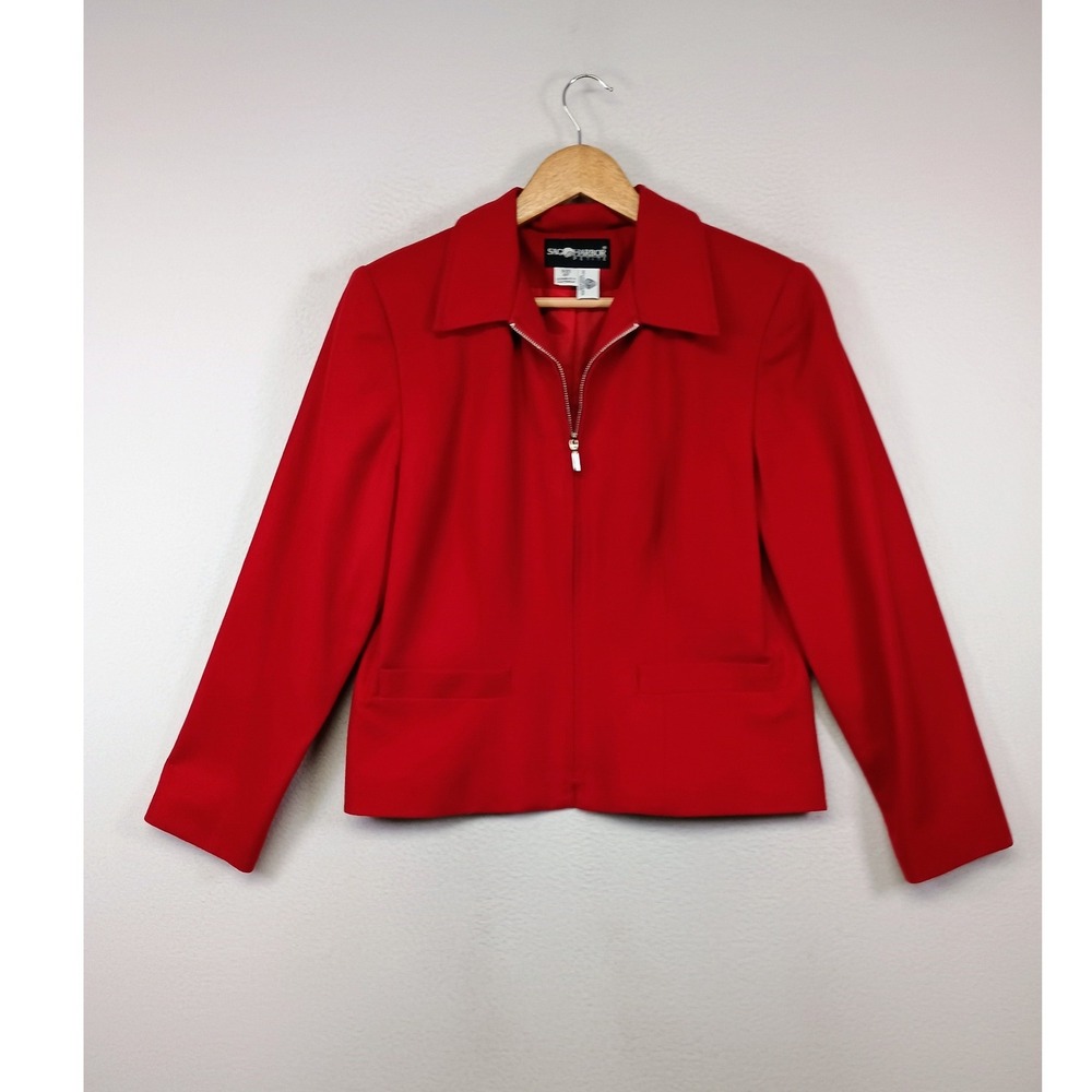 Classic Professional Sag Harbor Womens 8P Red 100% Wool‎ Zip Front Blazer Jacket